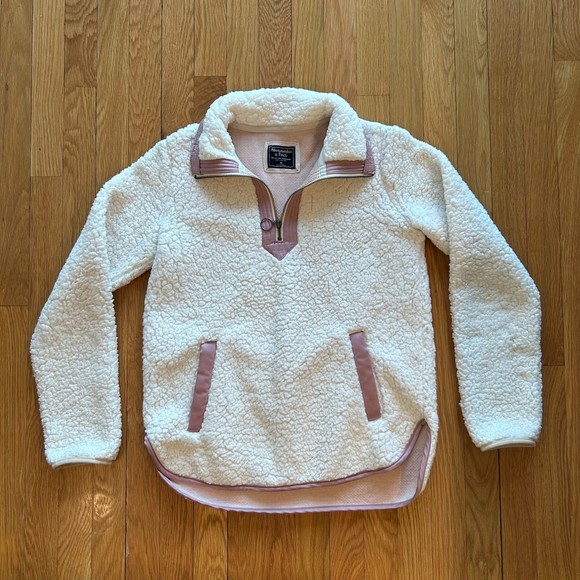 Cozy White and Pink Sherpa Pullover Sweater - Picture 1 of 4